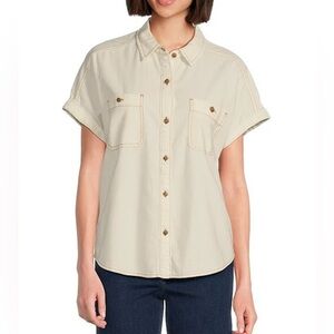 TOMMY BAHAMA Coastal Twill Short Sleeve Patch Pocket Contrast Stitch Shirt